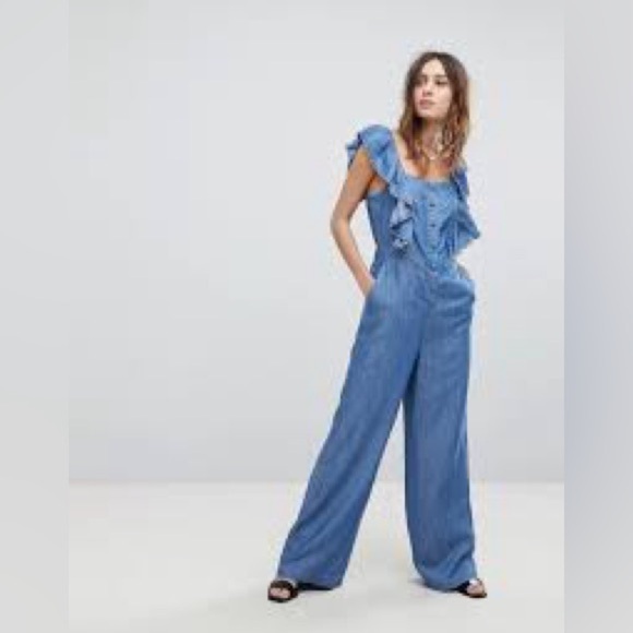 Current Air Anthropologie Women Jumpsuit‎ Small Ruffle Wide Leg Palazzo Casual - Picture 1 of 11